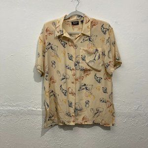 VTG Richard & Jones Button up Shirt 100% Silk Short Sleeve Seashells Yellow M